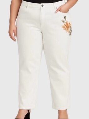 JESSICA SPORT White Lightweight Jeans Flower Embroidery Pocket est plus size 20
